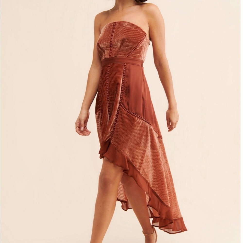 Anthropologie Strapless high low Velvet Dress